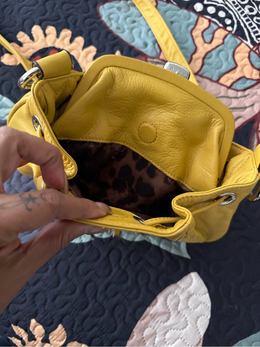 b. makowsky Yellow Leather Drawstring Shoulder Bag - Picture 6 of 9